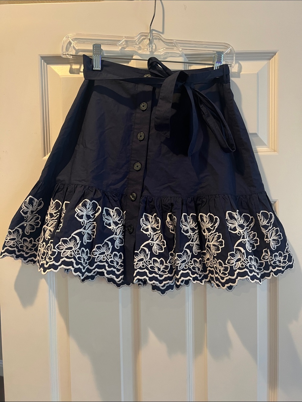 Draper James Navy Mini Skirt with White Floral Eyelet Trim